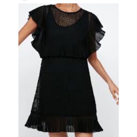 Zara Dresses & Skirts - Zara Black Crochet Knit Layered Dress Medium